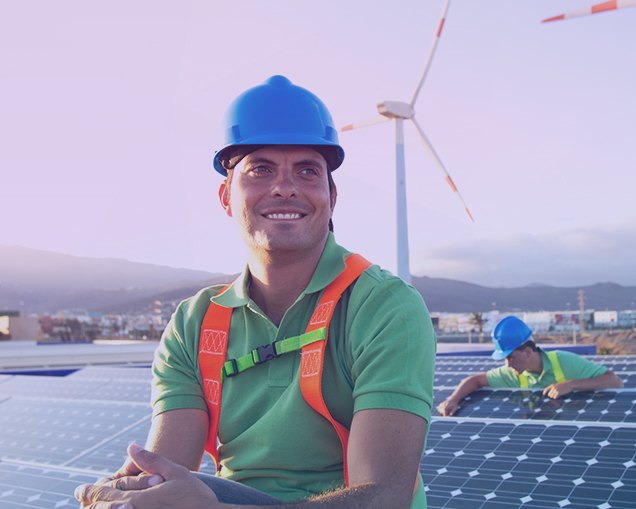 Image of a solar panel worker that recently gained employment after working through his city’s workforce development department.
